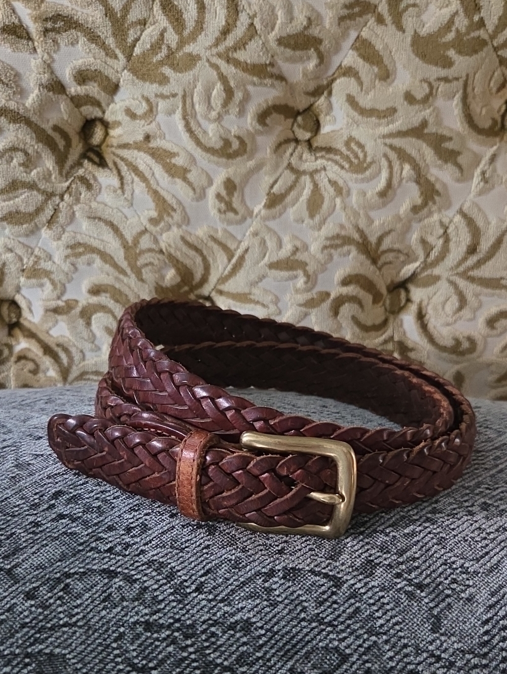 Hand Braided Burgundy Leather Belt With Solid Brass Buckle